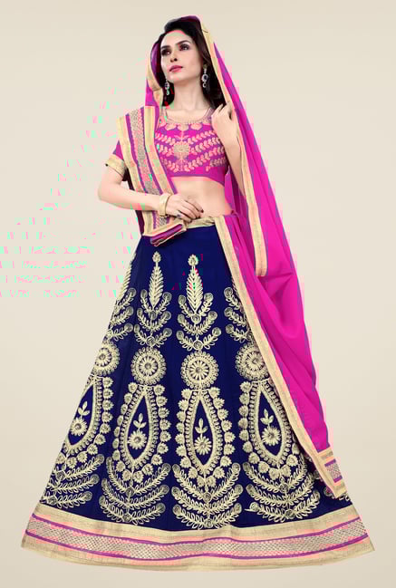 Occeanus Pink & Navy Semi Stitched Lehenga Set Occeanus Pink & Navy Semi Stitched Lehenga Set