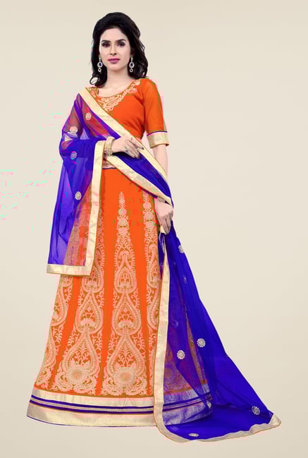 Occeanus Orange Semi Stitched Lehenga Set Occeanus Orange Semi Stitched Lehenga Set