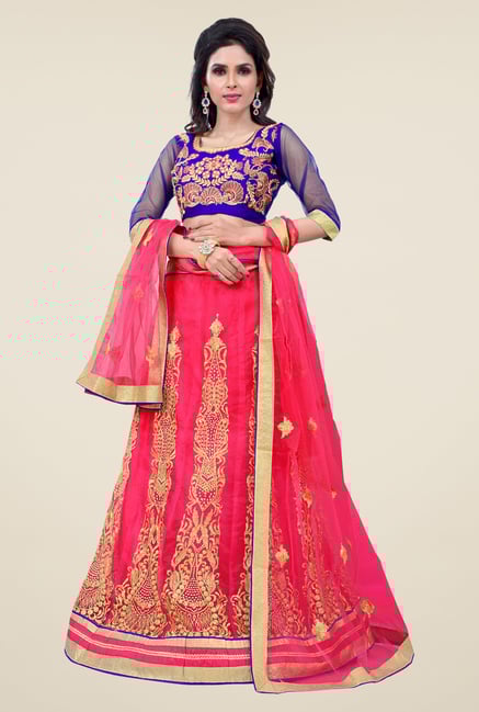Occeanus Blue & Pink Semi Stitched Lehenga Set Occeanus Blue & Pink Semi Stitched Lehenga Set