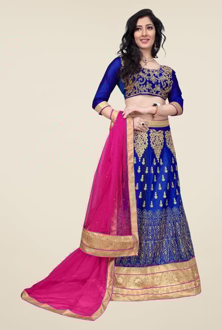 Occeanus Blue Embroidered Net Semi Stitched Lehenga Set Occeanus Blue Embroidered Net Semi Stitched Lehenga Set