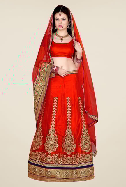 Occeanus Red Net Semi Stitched Lehenga Set Occeanus Red Net Semi Stitched Lehenga Set