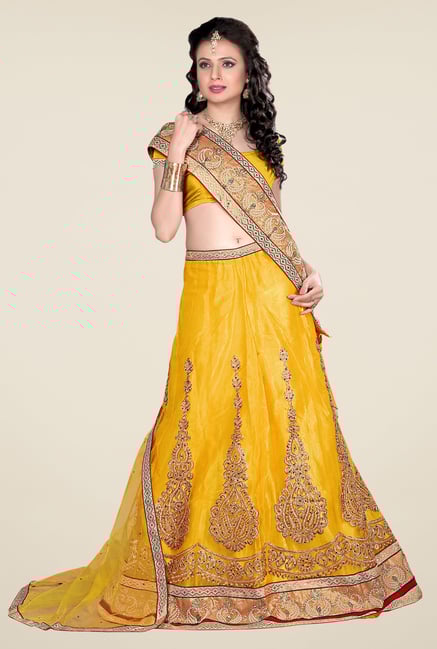 Occeanus Yellow Net Semi Stitched Lehenga Set Occeanus Yellow Net Semi Stitched Lehenga Set