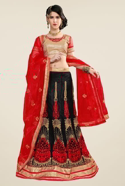 Occeanus Beige & Black Semi Stitched Lehenga Set Occeanus Beige & Black Semi Stitched Lehenga Set
