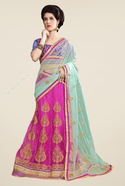Occeanus Blue & Pink Semi Stitched Lehenga Set Occeanus Blue & Pink Semi Stitched Lehenga Set