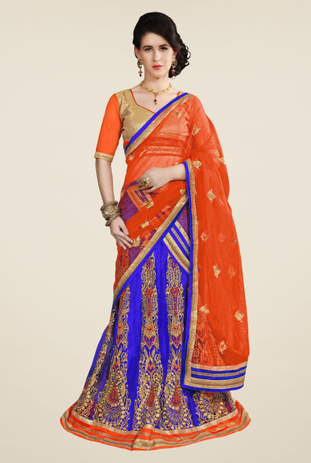 Occeanus Beige & Blue Semi Stitched Lehenga Set Occeanus Beige & Blue Semi Stitched Lehenga Set