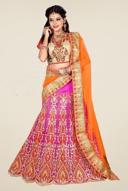 Occeanus Beige & Pink Embroidered Georgette Lehenga Set Occeanus Beige & Pink Embroidered Georgette Lehenga Set