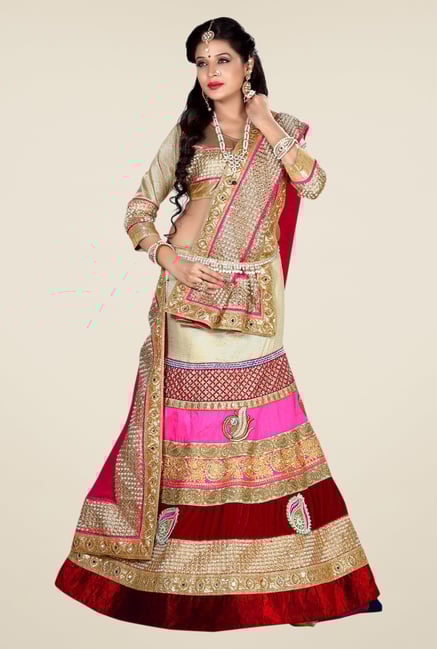 Occeanus Beige & Multicolor Lehenga Set Occeanus Beige & Multicolor Lehenga Set