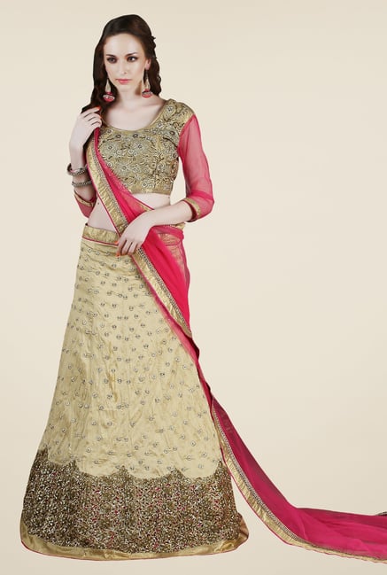 Occeanus Beige Embroidered Georgette Lehenga Set Occeanus Beige Embroidered Georgette Lehenga Set