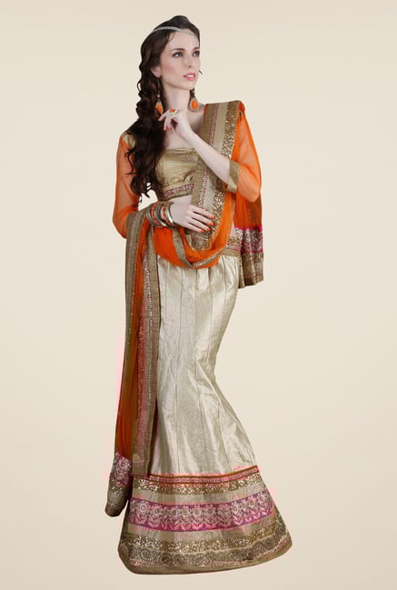 Occeanus Gold & Beige Brocade Lehenga Set Occeanus Gold & Beige Brocade Lehenga Set