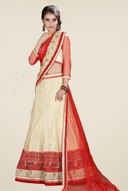Occeanus Beige Net Lehenga Set Occeanus Beige Net Lehenga Set