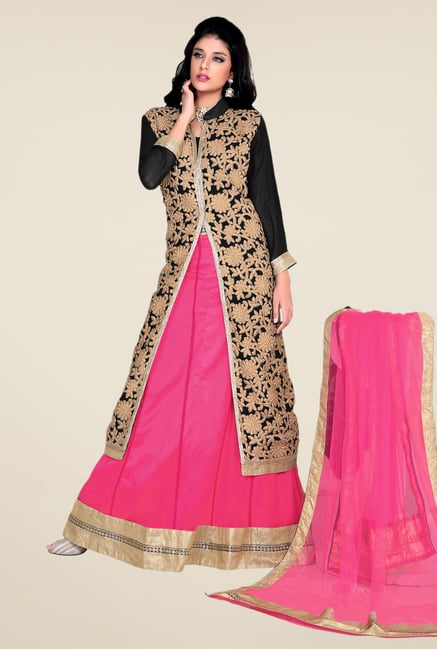 Occeanus Black & Pink Embroidered Net Designer Lehenga Set Occeanus Black & Pink Embroidered Net Designer Lehenga Set