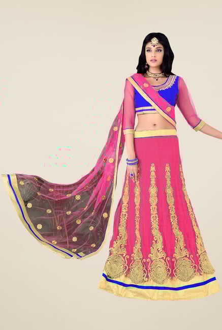 Occeanus Royal Blue & Pink Net Designer Lehenga Set Occeanus Royal Blue & Pink Net Designer Lehenga Set