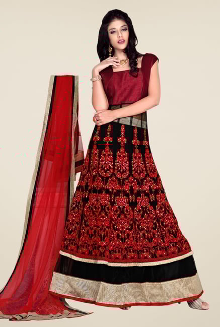 Occeanus Maroon & Black Net Designer Lehenga Set Occeanus Maroon & Black Net Designer Lehenga Set