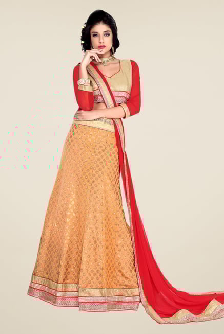 Occeanus Beige & Peach Georgette Lehenga Set Occeanus Beige & Peach Georgette Lehenga Set