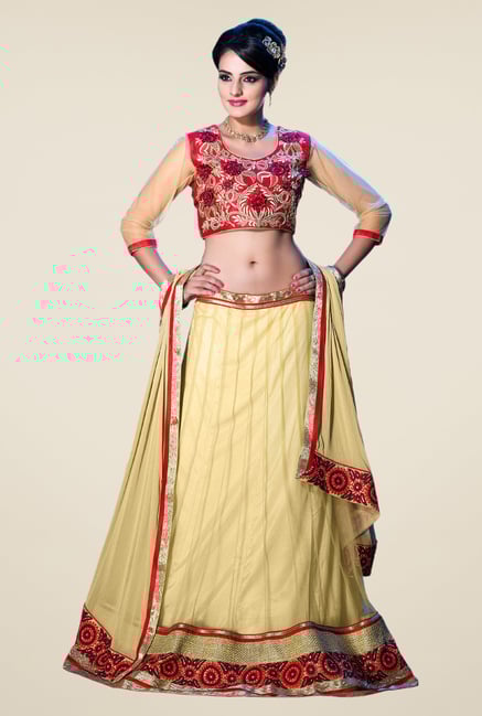 Occeanus Beige Embroidered Net Lehenga Set Occeanus Beige Embroidered Net Lehenga Set