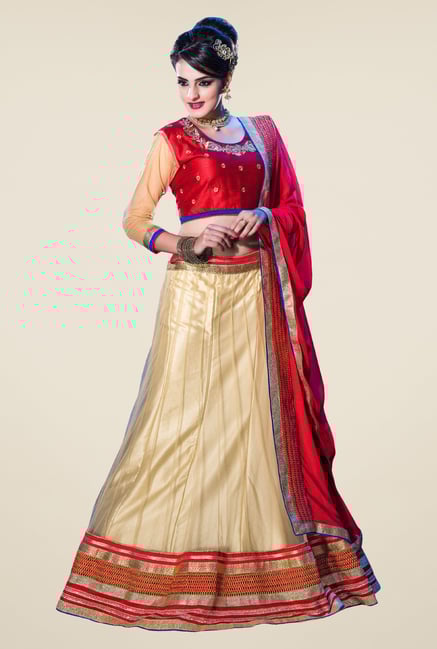 Occeanus Red Embroidered Net Lehenga Set Occeanus Red Embroidered Net Lehenga Set