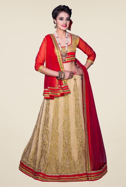 Occeanus Beige Embroidered Net Lehenga Set Occeanus Beige Embroidered Net Lehenga Set