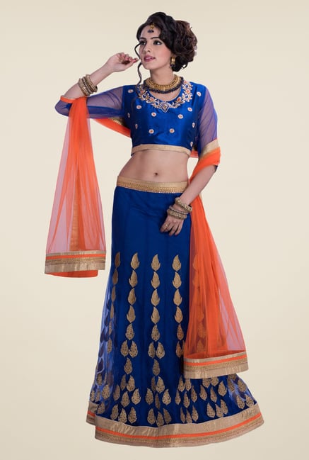 Occeanus Blue Embroidered Net Designer Lehenga Set Occeanus Blue Embroidered Net Designer Lehenga Set