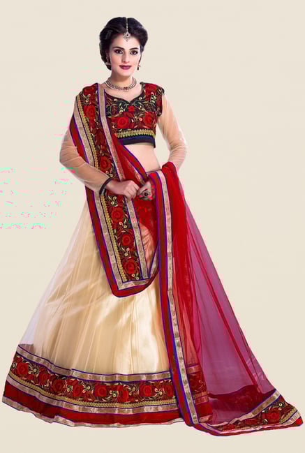 Occeanus Navy & Beige Embroidered Net Lehenga Set Occeanus Navy & Beige Embroidered Net Lehenga Set