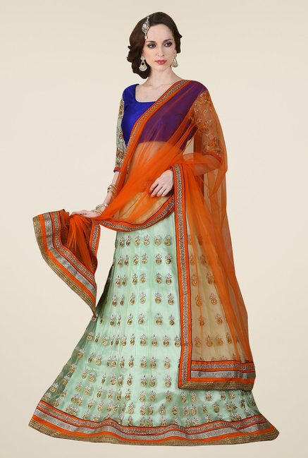 Occeanus Blue & Green Embroidered Net Lehenga Set Occeanus Blue & Green Embroidered Net Lehenga Set