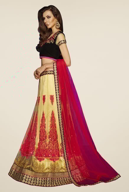 Occeanus Black & Beige Embroidered Net Designer Lehenga Set Occeanus Black & Beige Embroidered Net Designer Lehenga Set