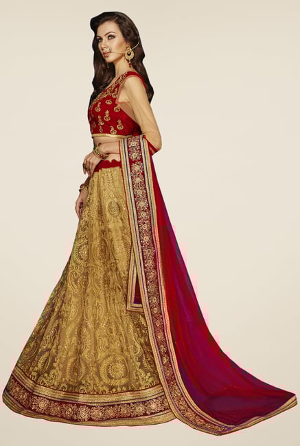 Occeanus Red & Gold Embroidered Net Lehenga Set Occeanus Red & Gold Embroidered Net Lehenga Set