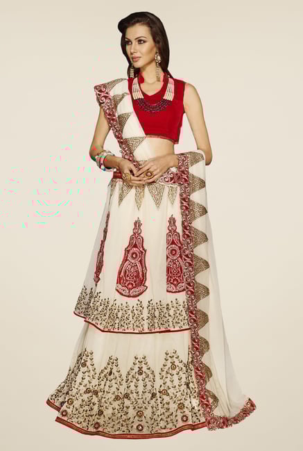 Occeanus Red & White Georgette Lehenga Set Occeanus Red & White Georgette Lehenga Set