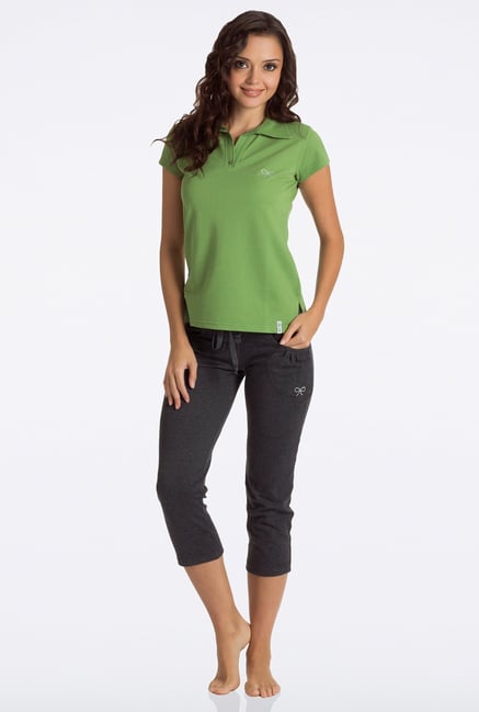 PrettySecrets Green Solid Polo T Shirt PrettySecrets Green Solid Polo T Shirt