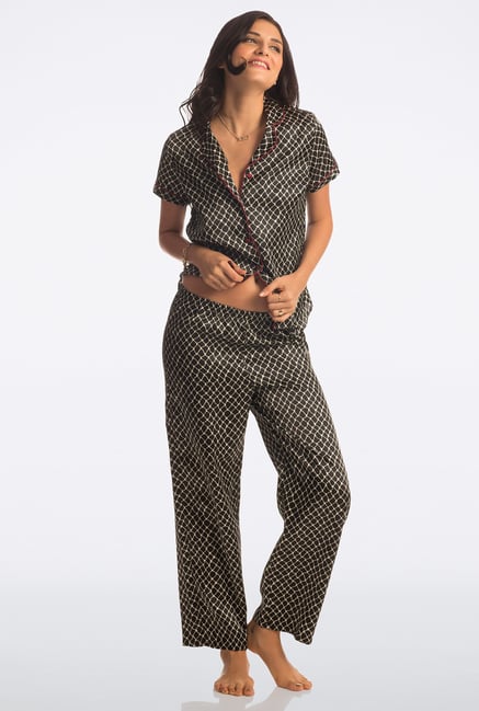 PrettySecrets Black Printed Pyjama Set PrettySecrets Black Printed Pyjama Set