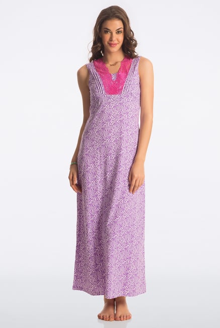 PrettySecrets Purple Floral Print Night Gown PrettySecrets Purple Floral Print Night Gown