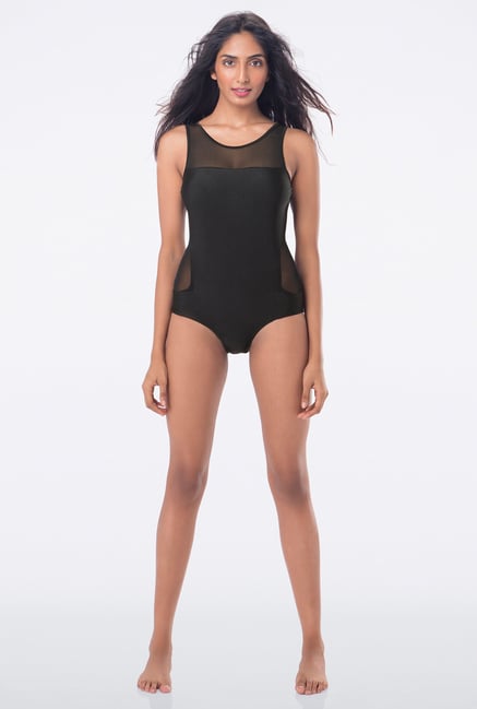 PrettySecrets Black Solid Nylon Swimsuit PrettySecrets Black Solid Nylon Swimsuit