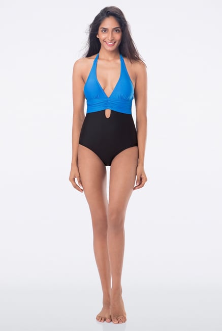 PrettySecrets Blue & Black Solid Swimsuit PrettySecrets Blue & Black Solid Swimsuit