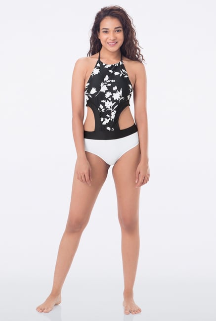 PrettySecrets Black Floral Print Monokini PrettySecrets Black Floral Print Monokini
