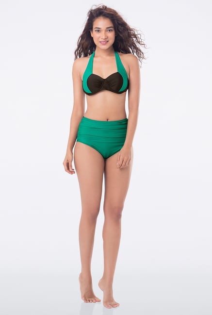 PrettySecrets Green & Black Solid Bikini PrettySecrets Green & Black Solid Bikini