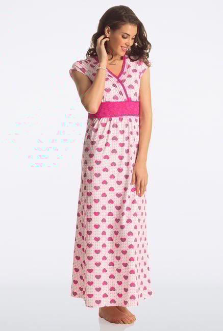 PrettySecrets Pink Heart Print Night Gown PrettySecrets Pink Heart Print Night Gown
