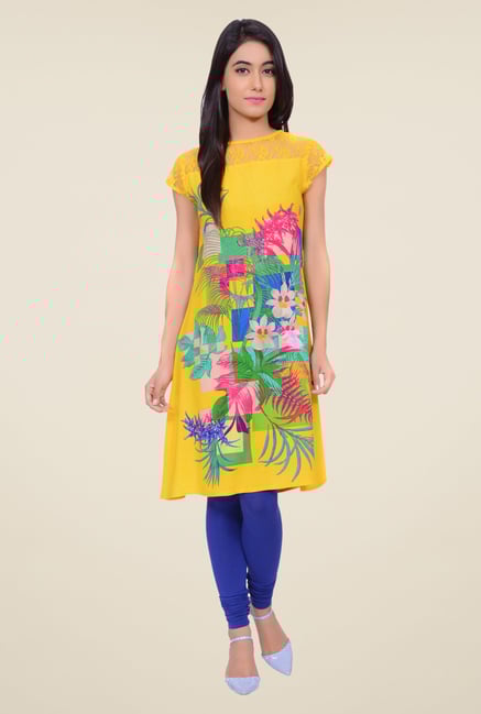 Juniper Yellow Floral Print Kurta Juniper Yellow Floral Print Kurta