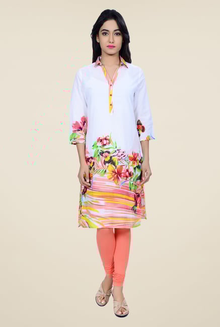 Juniper White Floral Print Kurta Juniper White Floral Print Kurta