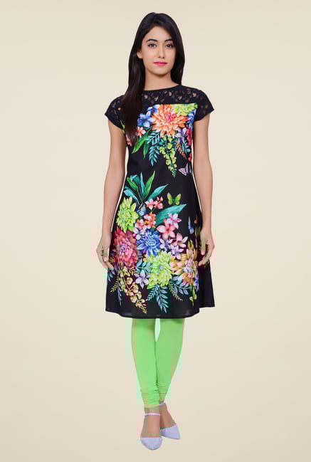 Juniper Black Floral Print Kurta Juniper Black Floral Print Kurta