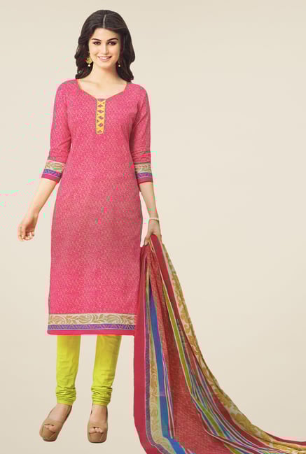 Salwar Studio Pink & Lime Printed Dress Material Salwar Studio Pink & Lime Printed Dress Material