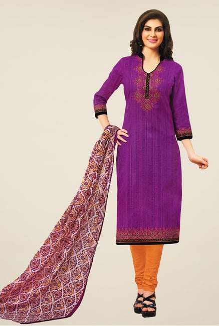 Salwar Studio Purple & Orange Striped Dress Material Salwar Studio Purple & Orange Striped Dress Material