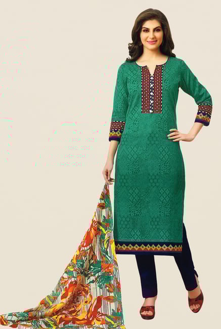 Salwar Studio Teal & Navy Printed Dress Material Salwar Studio Teal & Navy Printed Dress Material