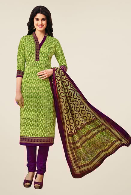 Salwar Studio Green & Purple Printed Dress Material Salwar Studio Green & Purple Printed Dress Material