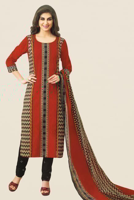 Salwar Studio Red & Black Printed Cotton Dress Material Salwar Studio Red & Black Printed Cotton Dress Material
