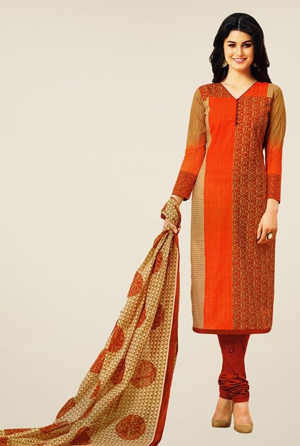 Salwar Studio Orange & Red Printed Dress Material Salwar Studio Orange & Red Printed Dress Material