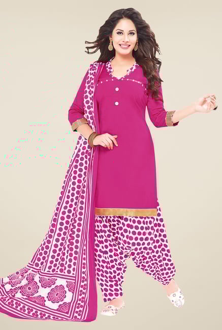 Salwar Studio Pink & White Polka Dots Dress Material Salwar Studio Pink & White Polka Dots Dress Material