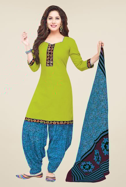 Salwar Studio Green & Blue Solid Dress Material Salwar Studio Green & Blue Solid Dress Material