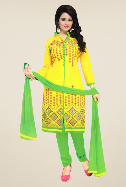 Salwar Studio Yellow & Green Embroidered Dress Material Salwar Studio Yellow & Green Embroidered Dress Material