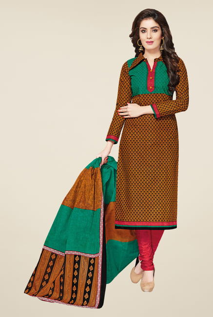 Salwar Studio Orange & Pink Printed Cotton Dress Material Salwar Studio Orange & Pink Printed Cotton Dress Material