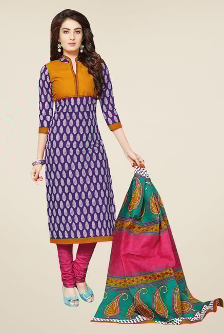 Salwar Studio Purple & Pink Printed Dress Material Salwar Studio Purple & Pink Printed Dress Material