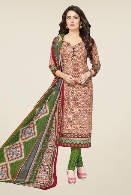 Salwar Studio Brown & Green Printed Dress Material Salwar Studio Brown & Green Printed Dress Material